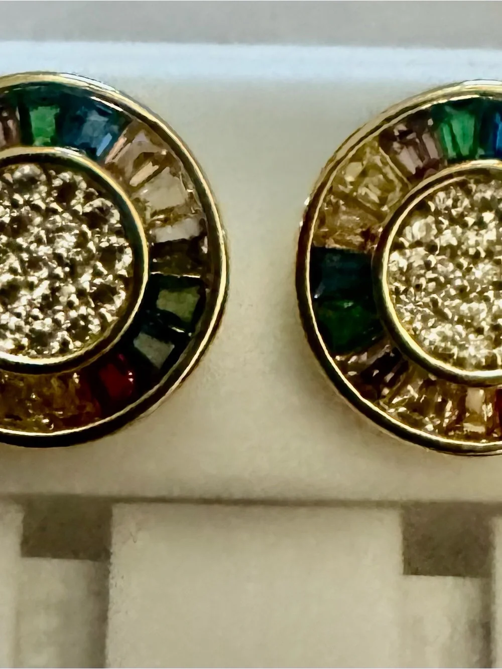 Gold-Tone Multicolor Baguette Circle Stud Earrings